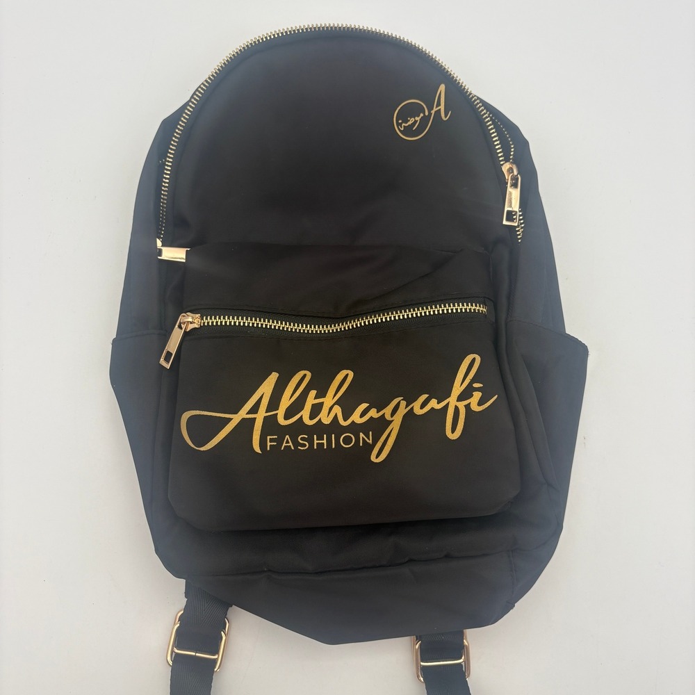 Althayafi Fashion Black Nylon Backpack Gold Zippers Travel School Bag‎ Unisex